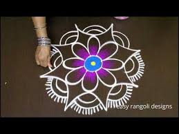 Simple And Easy Rangoli Designs For Beginners 5x3 Flower Kolam Designs Muggulu Using Dots Youtube Free Hand Rangoli Kolam Designs Simple Mandala