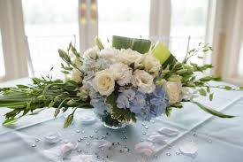This is the hydrangea that people refer to when they talk about changing. White Rose And Baby Blue Hydrangea Centerpiece
