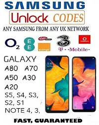 You need to select country and network carrier · step 3: Unlock Code Samsung Galaxy A70 A50 A20 A10 S9 S8 S7 S6 S5 O2 Ee Vodafone Network Ebay