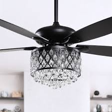 The merwry matte black 52 in. 52 In Black 4 Light Crystal 5 Blade Ceiling Fan With Remote 52 Inch Overstock 31938518