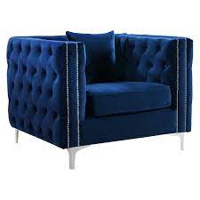 Meridian Furniture Inc Jesse Velvet Chair Navy Blue Silver Silver Living Room Blue Living Room Furniture