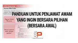 Semua permohonan bersara pilihan sendiri hendaklah sampai di bahagian sumber manusia , kemanterian pelajaran lapan (8) bulan sebelum tarikh persaraan yang dicadangkan. Panduan Memohon Bersara Pilihan Bersara Awal Pendidik2u