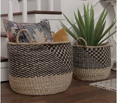 Home Reflections Set Of 2 Large And Small Woven Baskets Qvc Com In 2020 Woven Basket Decor Small Woven Baskets Large Woven Basket