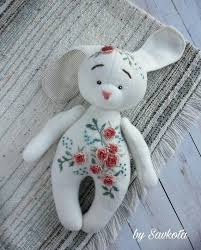 Fleece Toy For Children Bunny With Embroidery Etsy Custom Dolls Fabric Art Doll Plush Bunny Toy