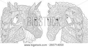 Hand drawn zentangle ornamental horse for adult coloring pages, unicorn. Unicorn Zentangle Coloring Pages Coloring And Drawing