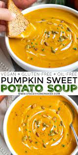 This Vegan Pumpkin And Sweet Potato Soup Is A Fall Staple The Combination Of Pumpkin Puree Sweet Potato Soup Vegan Sweet Potato Soup Pumpkin Sweet Potato Soup