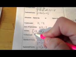 The graph of a quadratic function f(x)=ax2+bx+c. Graphing Parabolas In Factored Form Worksheet Youtube