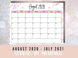 Printable Calendar 2020 2021 August To July Digital Etsy In 2020 Printable Calendar Printable Calendar 2020 Calendar 2020