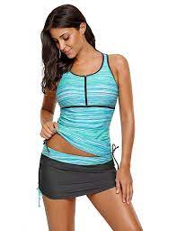 Luvamia Women S Two Pieces Print Zip Front Racerback Tankini Set Swimsuits With Skirt Size L Racerback Swimsuit Tankini Racerback Tankini Mesh Tankini Swimsuit