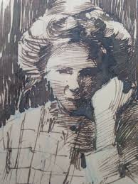 California Impressionist Charles Arthur Fries (1854-1940) Pen & Ink Drawing  Nice