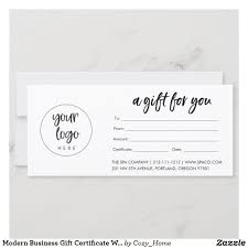 Modern Business Gift Certificate With Logo Zazzle Com In 2020 Business Gifts Printable Gift Certificate Free Gift Certificate Template