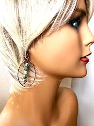 Turquoise Tear Drop Hoop Earrings, Earthy Rustic Blue/green Earrings,  Hammered Copper Jewelry, Hippie Boho Everyday Gifts for Her