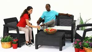 This stunning set boasts a stylish rattan design, but it's actually made out of molded resin plastic. Keter S Rattan Style Corfu Set Youtube