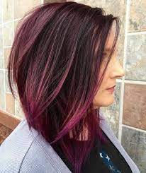 Burgundy Balayage Angled Lob Line Bob Haircut Bob Hairstyles Bobs Haircuts