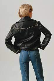 Studded Leather Jacket Studded Leather Jacket Leather Bomber Jacket Women Leather Jacket