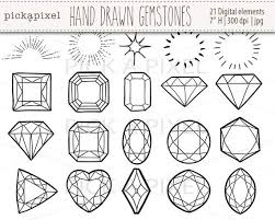 Black And White Gemstone Drawing Hand Drawn Gemstones Diamonds In Black Outlines Gems Clip Art Jewelry Clipart Black And White Digital Cl How To Draw Hands Gem Drawing Original Hand Drawn