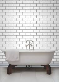 White Grey Subway Tile Effect Tiling On A Roll Bathroom Kitchen Wallpaper Ebay White Bathroom With Wallpaper Grey Subway Tiles Grey Flooring