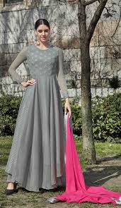 Splendorous Grey Color Georgette Evening Party Wear Pakitani Salwar