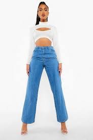 Boot & flare cut with a wider kick at the ankle. High Rise Dad Jeans Boohoo