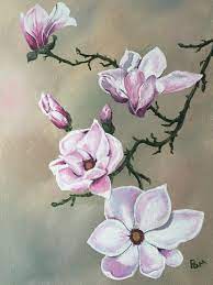 Original Art Acrylic Painting Magnolia Blooms Floral Art Floral Art Japanese Magnolia Flower Art