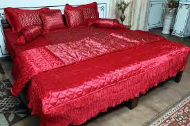 Buy S J Jaipur Rajai Galaxy Gold Printed Satin Red Color Double Bed Bedding  Set (Set of 8 pcs) 1 Bedsheet: 2 Pillow Cover: 2 Filled Cushion: 2 Filled  Bolsters: 1 AC