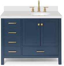 I think that is way too tall for me. Buy Ariel 43 Inch Midnight Blue Bathroom Vanity With Pure White Quartz Countertop Right Offset Oval Sink 2 Soft Closing Doors And 5 Full Extension Dovetail Drawers No Mirror Online In Germany B086y8nwqq
