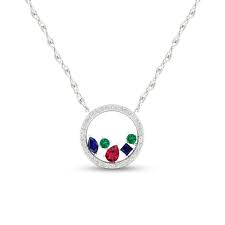 Multi Shape Mixed Gemstone And 1 8 Ct T W Diamond Circle Necklace In 10k White Gold Zales Diamond Circle Necklace Circle Diamond Diamond Circle Pendant