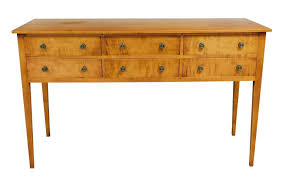 Sold at Auction: Eldred Wheeler figured maple sideboard/ huntboard,  American, 20th C., figured maple with maple second, Federal Hepplewhite  style, six stacked short drawers with round brass pulls