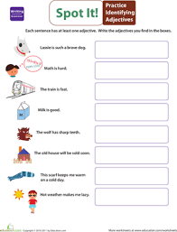 Follow the instructions and color all the boxes that contain adjectives. Get Into Grammar Identify Adjectives Worksheet Education Com