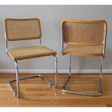 239 pair of vintage wood and cane side chairs with chrome bases inspired by marcel breuer s iconic c furniture design chair dining chair design side chairs