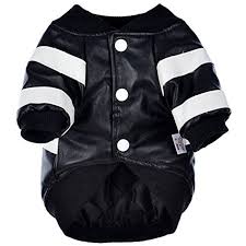Black And White Striped Leather Jacket Angel3292 Pet Dog Black And White Stripes Faux Leather Jacket Winter Coat Outfit Apparel Size M Black You Ca Striped Leather Jacket Dog Dresses Dog Jacket