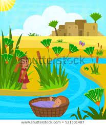 Baby Moses In Basket Cute Illustration Of Baby Moses On The Nile River With His Sister Watching Over Atividades De Arte Para Criancas Ilustracao Ilustracoes
