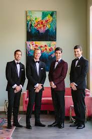 Wedding Black And Burgundy Suit Los Angeles Glamorous Wedding Shoot At The Fig House Groom Burgundy Tuxedo Coat With Black Tuxedo Pan Tuxedo Wedding Groomsmen Maroon Wedding Wedding Groomsmen