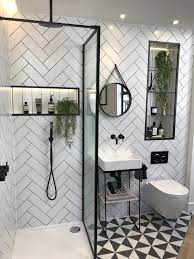 scandinavische badkamer inspiratie met witte visgraat tegels en zwarte inloopdouche badkamer modern badkamer badkamer inspiratie