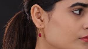 18K Gold Ruby Lever Back Dangle Earrings in 925 Sterling Silver July  Birthstone