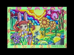 Cara Menggambar Pemandangan Di Taman Kebun Bunga Dg Gradasi Warna Oilpastel Fabercastell 60 Youtube Seni Krayon Gambar Simpel Menggambar Bunga