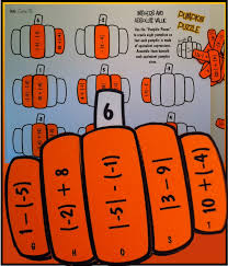 Pumpkin Puzzle Integers Absolute Value Integers Fall Math Activities Middle School Math Resources