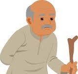 Indian Old man, Grandfather is holding a walking stick in hand