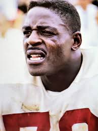 Physical Phenom ot Roosevelt Brown.Drafted in 27th Round of 1953 Draft by  NY Giants. Lettered in Wrestling(2-Time Captain),Baseball and Football at  Morgan State.His 255 lb, 29" waist and Sprinter speed made him