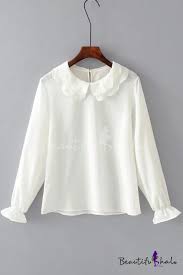 Basic Simple Plain Long Sleeve Peter Pan Collar Chiffon Pullover Blouse Blouse Casual Fashion Womens Cotton Blouses Fashion Tops Blouse