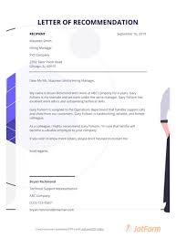 Letter Of Recommendation Template For Coworker Pdf Templates Jotform