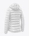 Download Glossy Women S Down Jacket W Hood Mockup Back Half Side View In Apparel Mockups On Yellow Images Object Mockups