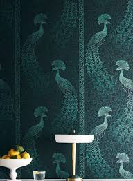 Pfauen Tapete Pavo Parade Von Cole Son 5414 Tapete Petrol Pfau Wallpaper Art Deco Hintergrundbild