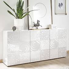 Poids maxi plateau supérieur jusqu'à env. Enfilade Moderne Buffet Salle A Manger Buffet Bas Blanc Laque