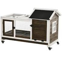 PawHut Conejera de Madera con Ruedas para 1-2 Conejos con ...