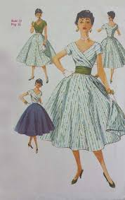 Jahrgang 1950 Schnittmuster Rock Bluse Kummerbund 50er Jahre Mode 50er Kleidung Illustration Mode