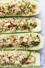 When summer rolls around zucchini boats are a must on the dinner menu, especially when we hit mid summer and there is a plethora of zucchini to be used up. Quinoa Stuffed Zucchini Boats Simply Quinoa