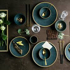 Gold Plates Ceramic Inlay Steak Plate Cutlery Bowl Plate Nordic Retro Style Yemek Takimi Fikirler Dekorasyon Fikirleri