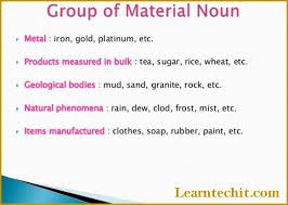 Chair, table, bat, ball, water, money, sugar, etc. Material Noun With Examples Definition And More