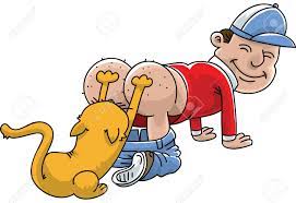 A Cartoon Man Having His Itchy Bum Scratched By His Cat Stock Photo,  Picture and Royalty Free Image. Image 29521086.